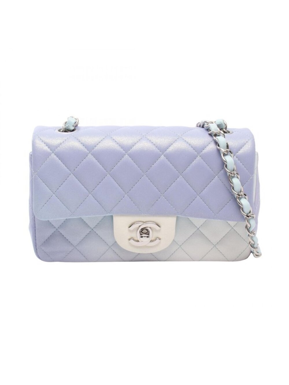 Chanel Shoulder Bag Mini Quilted 20 Light Purple Light Blue Leather Chain